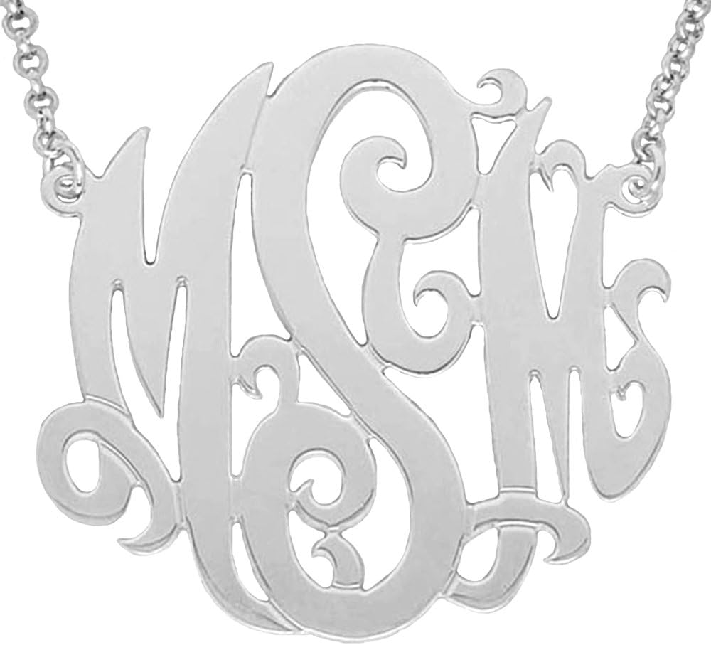 Mono75 Sterling Silver 2" Big Size with 0.65mm (0.025") Thickness Three Initial Monogram Necklace