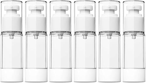 TUZAZO Paquete de 6 botellas de bomba sin aire de 1 onza1.0 fl oz, botellas de plástico transparente de tamaño de viaje, recipientes cosméticos