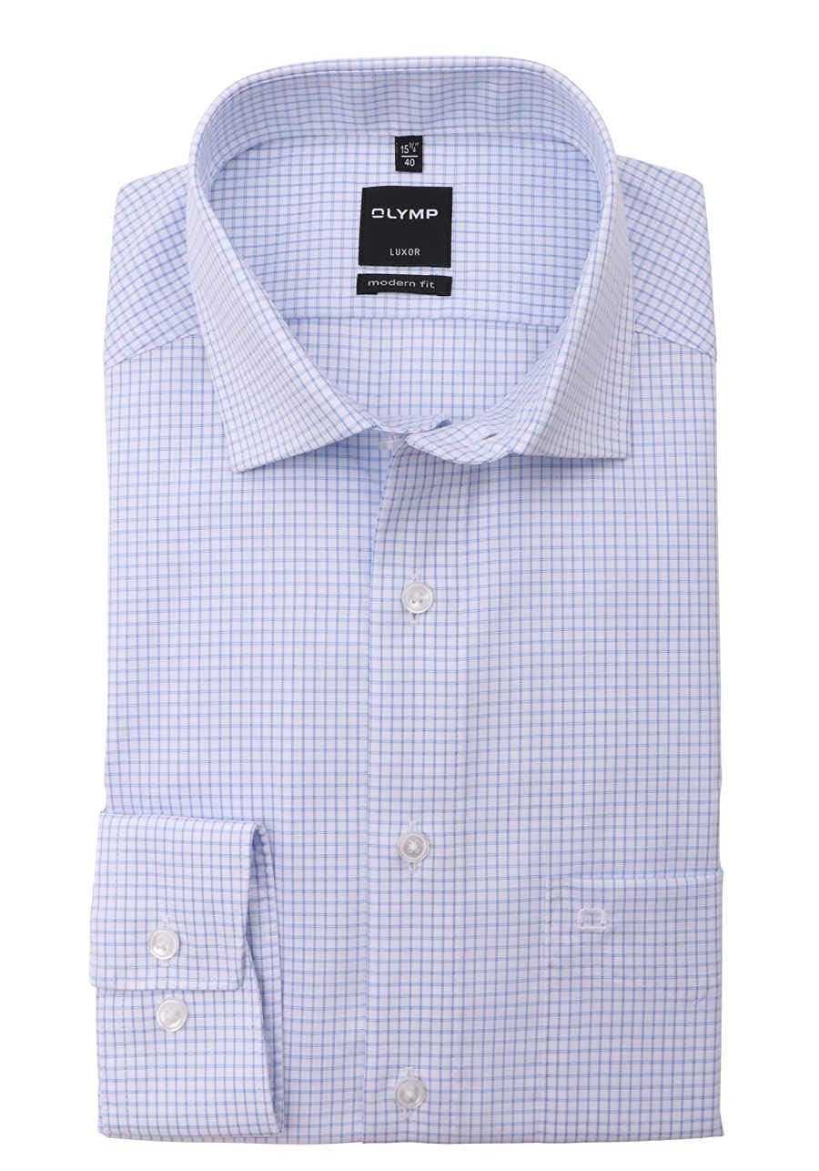 OLYMP Luxor modern fit Hemd Langarm New Kent Karo hellblau
