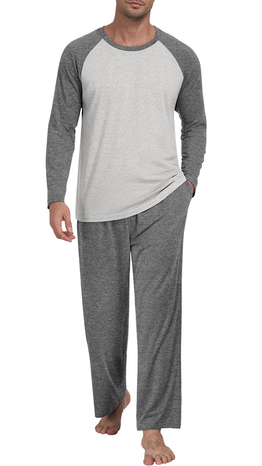 Men's Pajamas Set Sleepwear Pjs Lightweight Long Sleeve Pjs Soft Comfy Sleep Sets with Pockets-image-8
