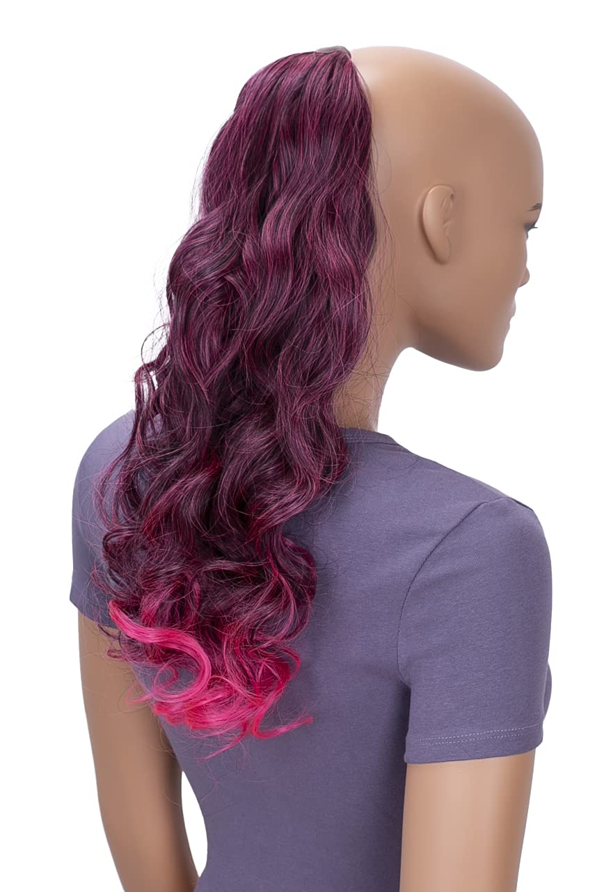 CAISHA 50cm Coda Di Cavallo Elena Con 2 Nastri Posticci Per Capelli Capelli Finti Riccioli Nero Rosa HCB3-1
