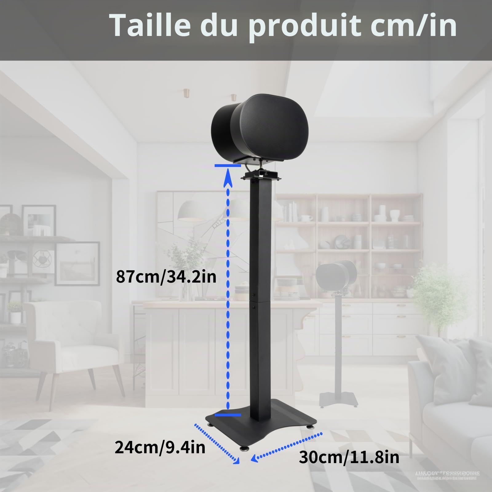 shinar Lot de 2 Support de Haut-Parleur Compatible avec SONOS Era 300 Noirs | avec rotations réglables jusqu'à 360°,inclinaisons -70°et+70°,en métal Support de Sol pour Sonos Era 300(Noirs)
