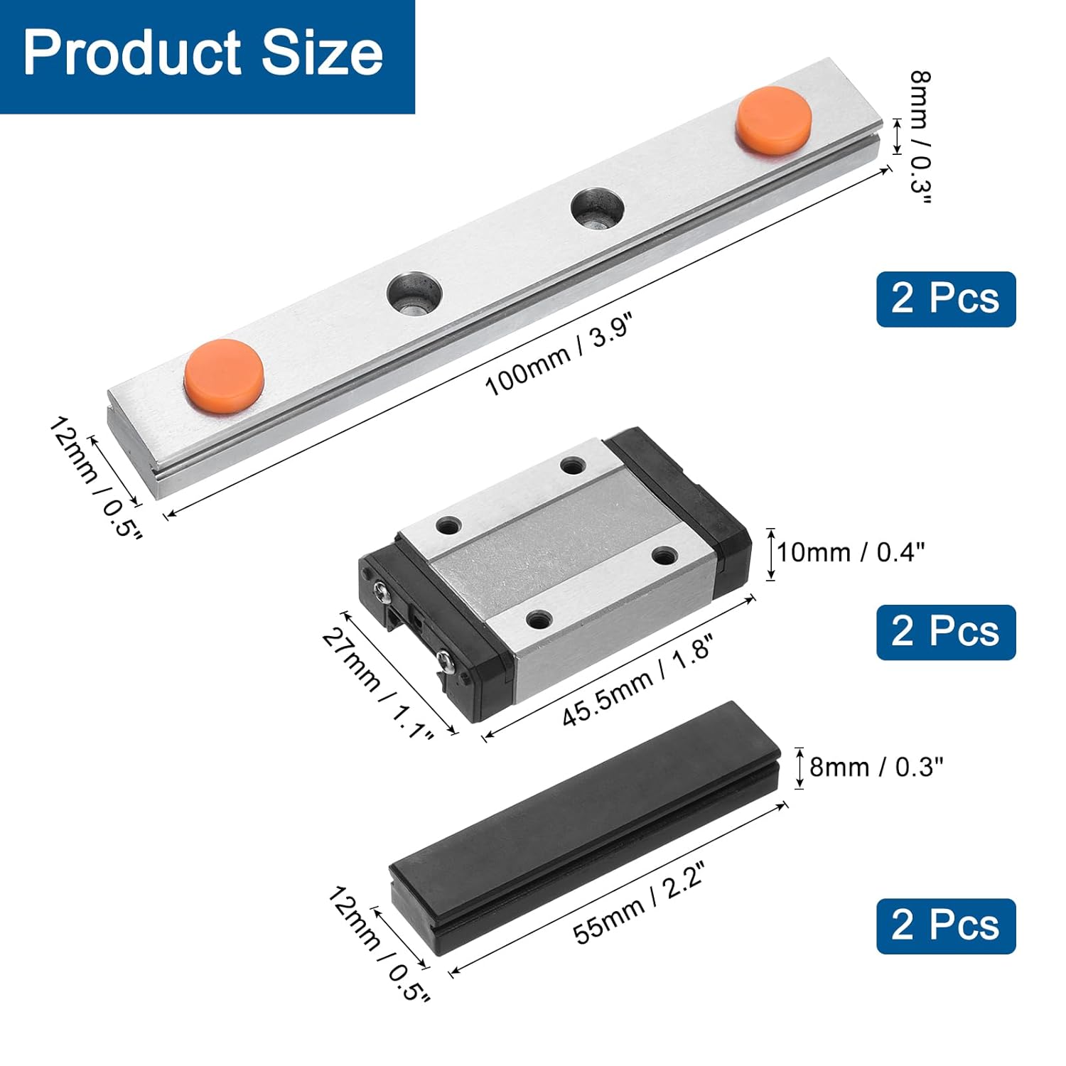 uxcell 2pcs mgn12 100mm linear guide rail with 2pcs mgn12h sliding carriage block bearing steel and 2pcs plastic mini mgn12 linear guide for diy 3d printers and cnc machine, black