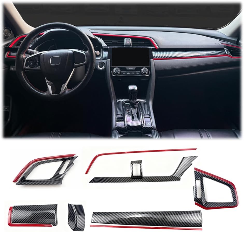 Fit for Honda 10th Gen Civic 2016 2017 2018 2019 2020 2021 Accessories Carbon Fiber Color Car Interior Center Console Dashboard Stripe Panel Cover Air Vent Frame Trims Sticker