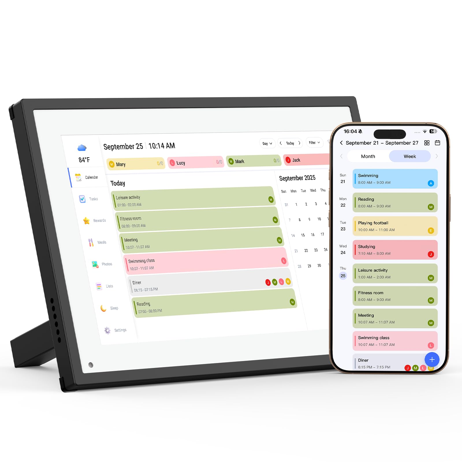10,1" Digitaler Familienplaner Smart Frame mit App-Sync - Intuitiver Tischkalender (1280x800), Dual-WLAN (2.4/5GHz), Elektronischer Fotorahmen & Mahlzeitenplaner für Familie & Senioren, Schwarz