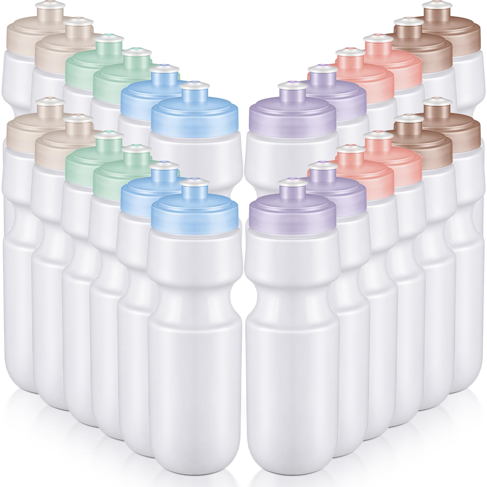 Nitial 24 Stück Sport-Wasserflaschen, Großpackung, 625 ml, wiederverwendbare Sport-Wasserflaschen, blanko, Kunststoff-Wasserflaschen mit Zugverschluss, für Erwachsene, Sport, Fitness, Fahrrad