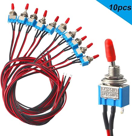 Amazon Co Jp Fularr 10個 プロフェッショナル車ミニトグルスイッチ リード線配線済み On Off 2ポジション3ピンspstオートロッカースイッチmts 1 自動車オートトラックボート用 3a 250vac 6a 125vac 産業 研究開発用品