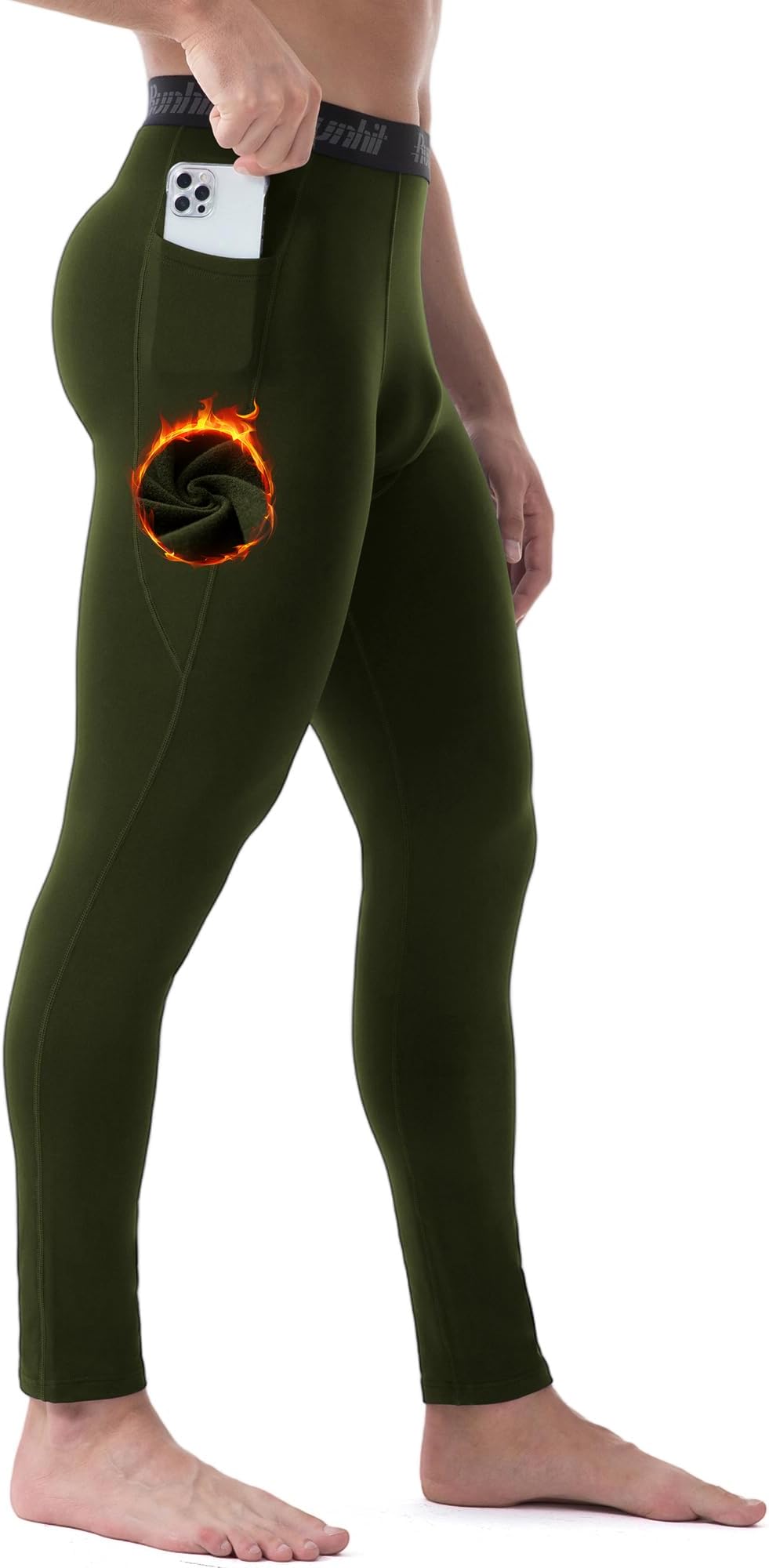 Men's Thermal Compression Pants with Pockets Base Layer for Cold Weather Wintergear Sports Running Leggings Tights