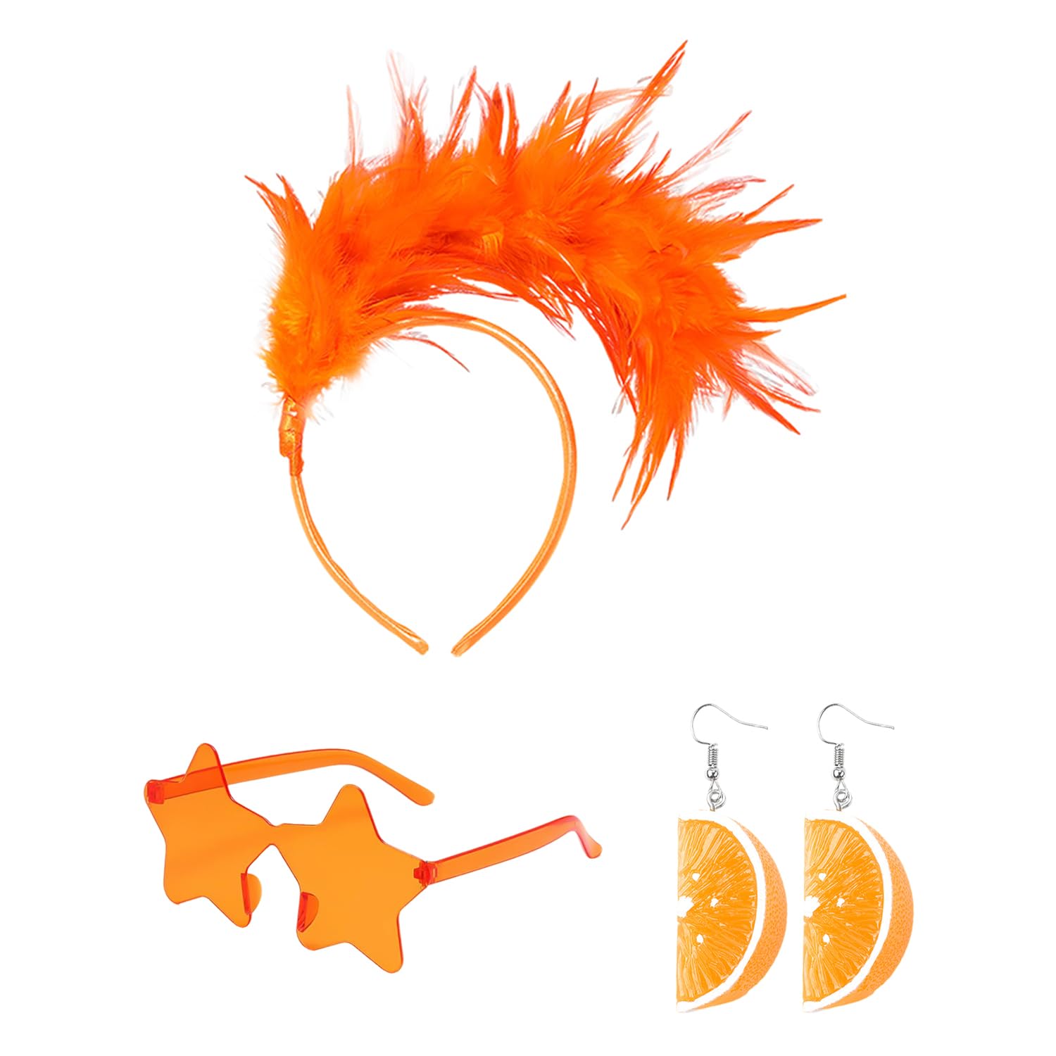 MEMOFYND 1 Piece Of Feather Headband, 1 Pair Of Earrings And 1 Piece Of Pentagonal Star Sunglasses, Clothing Accessories, Retro Accessories, Party Accessories