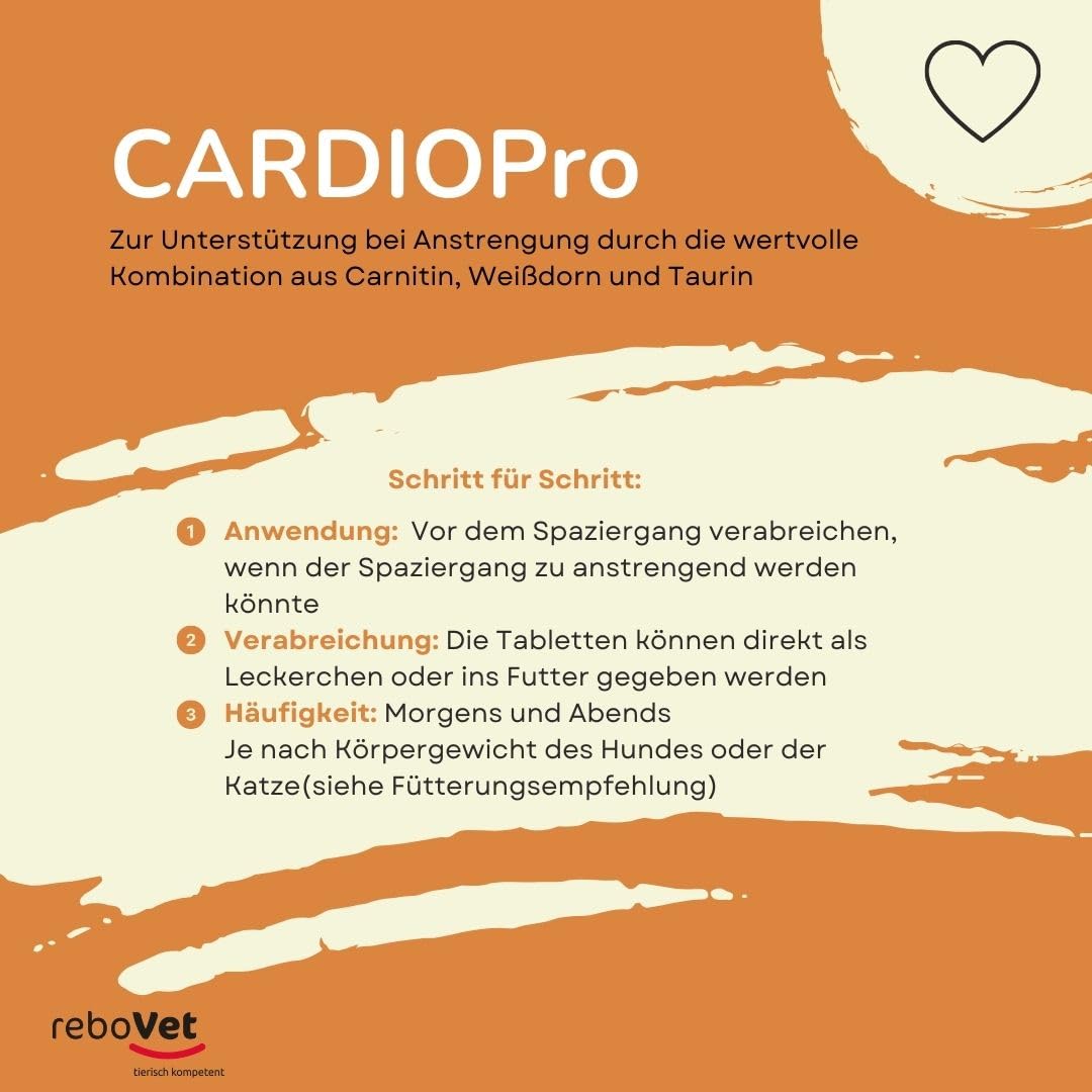 CardioPro Pastillas para perros y gatos: apoya la energía y la actividad, con carnitina, espino y taurina, dosificables flexibles, fabricadas en Alemania