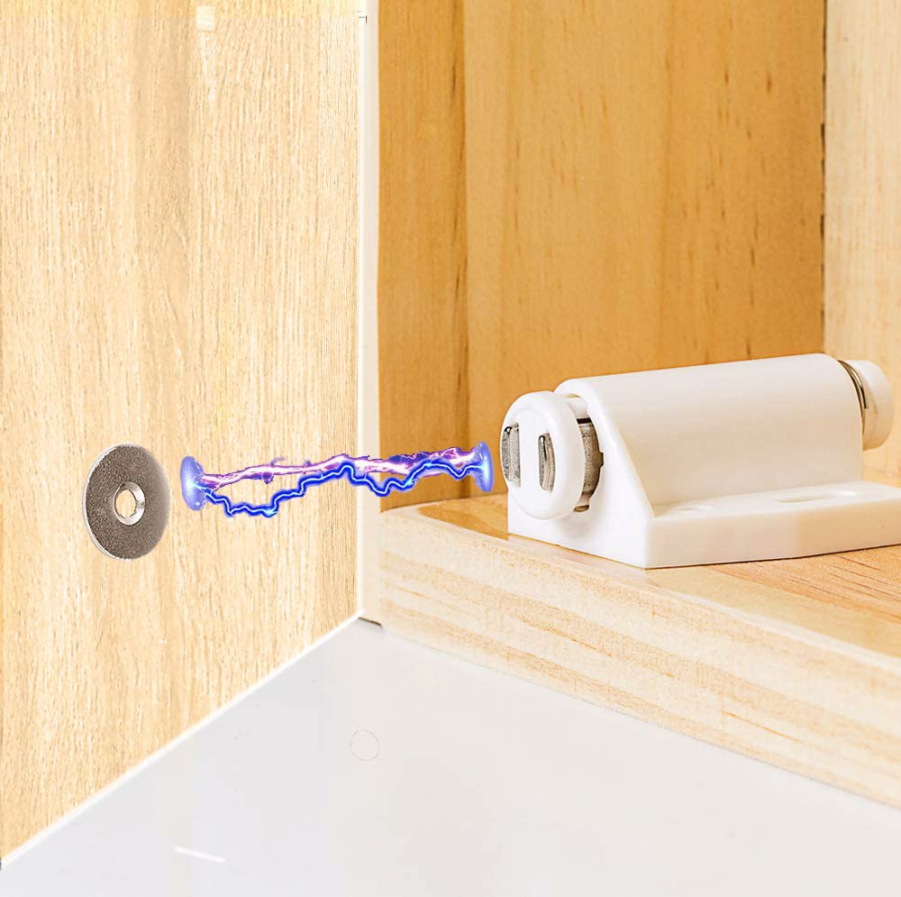 Magnetyczny zatrzask do drzwi, wysoka magnetyczna stal nierdzewna, wytrzymały chwytak do kuchni, łazienki, szafy, szafy, szafy, drzwi, szuflady, zatrzask, srebrny (magnetyczny zatrzask dotykowy, 4 sztuki)