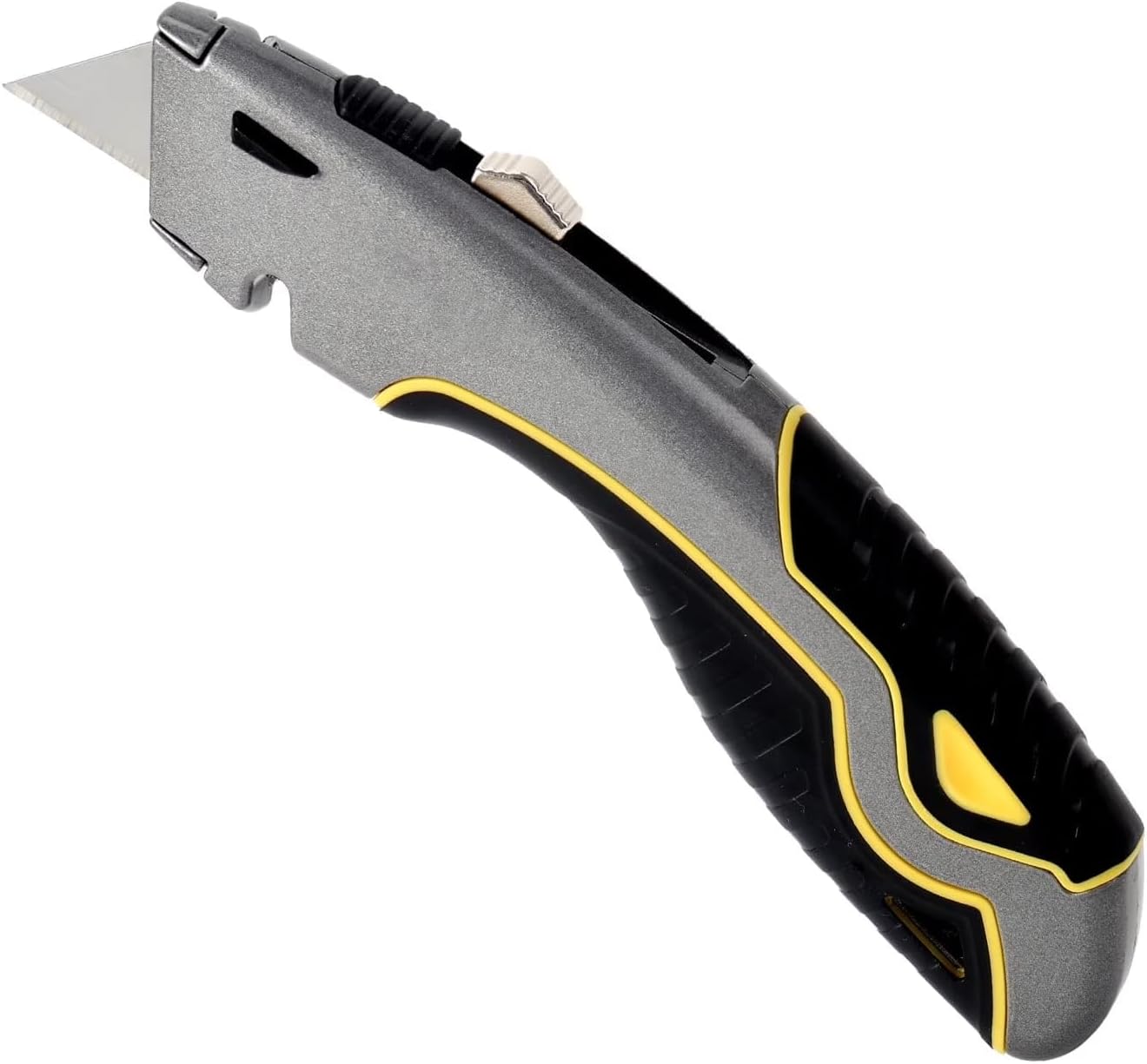 Box Cutter Retractable with Built-In Blade Storage & Wire Stripper, Heavy-Duty Utility Knife safety, Metal Alloy Body, Ergonomic Non-Slip Rubber Grip, Quick Change Blade Razor Knife (Matte Gray)