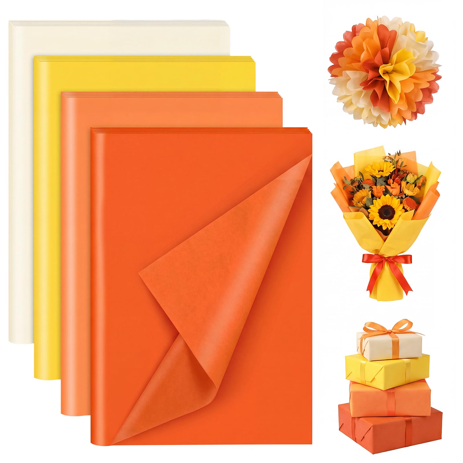 woric 160 Sheets Orange Yellow Tissue Paper for Gift Bags 20 X 14 Inches