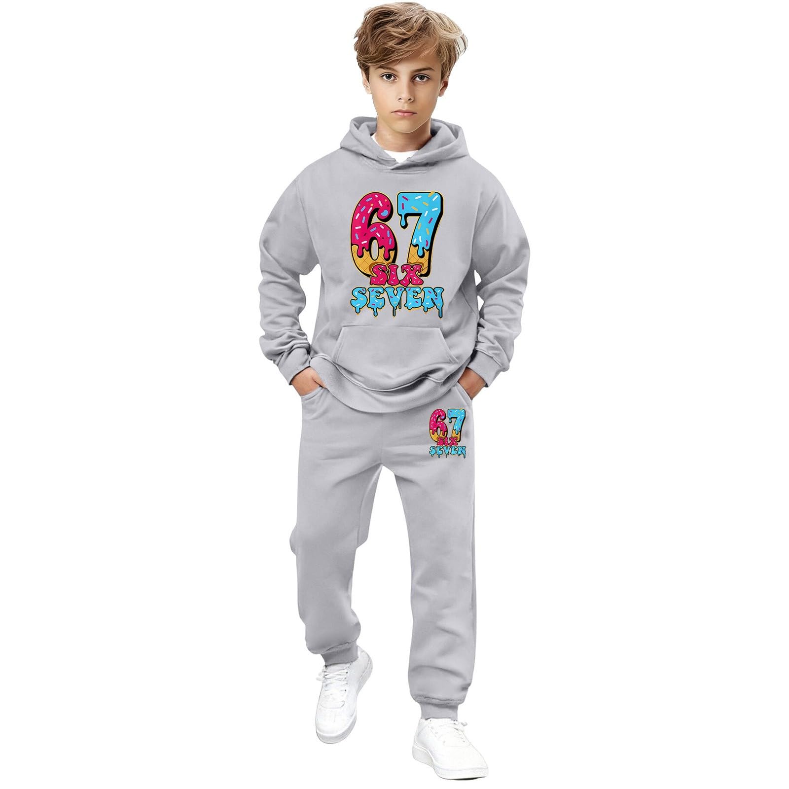 Jogginganzug Kinder Trainingsanzüge für Jungen 2 teiliges Set Kapuzenpullover und Jogginghose Set Motiv Jogginganzüge Mode Lässige Trainingsanzug Sportanzug Sportbekleidung Freizeitanzug 2-14 Jahre