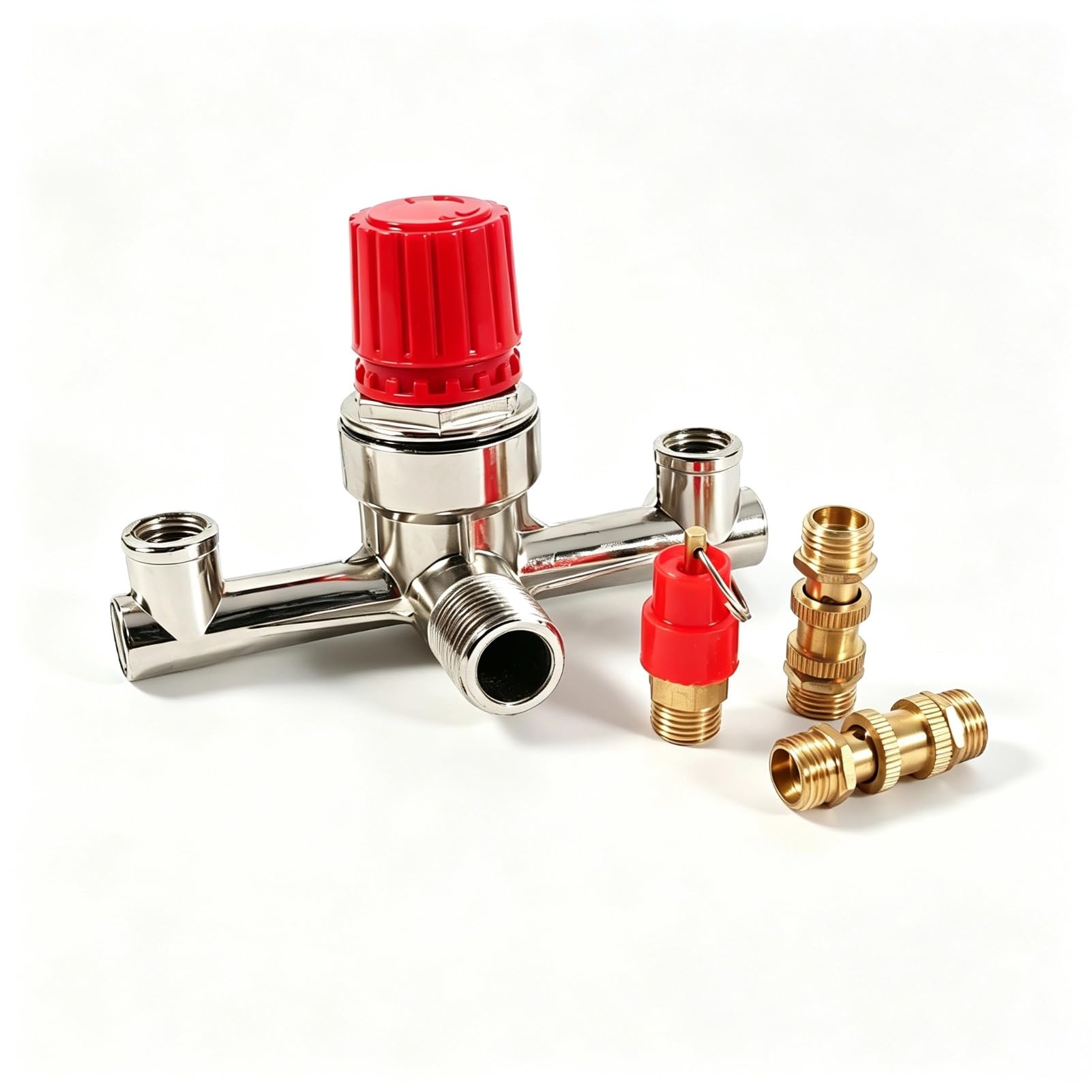 Photo 1 of Air Compressor, Double Outlet Tube Alloy Air Compressor Switch Pressure Regulator Valve Fit Part, Piston type structure, High precision voltage regulation