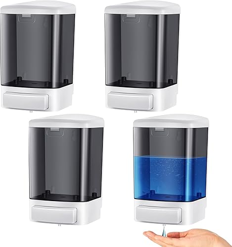 Hushee 4 dispensadores de jabón de plástico para montar en la pared, contenedores manuales comerciales de jabón, dispensador de pared para cocina,