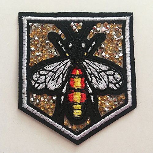 Yazon 6 Pcs Rhinestone Bee Patches Iron On Applique Sew On Embroidered Patch Decorative For Clothes Jacket #TOP1