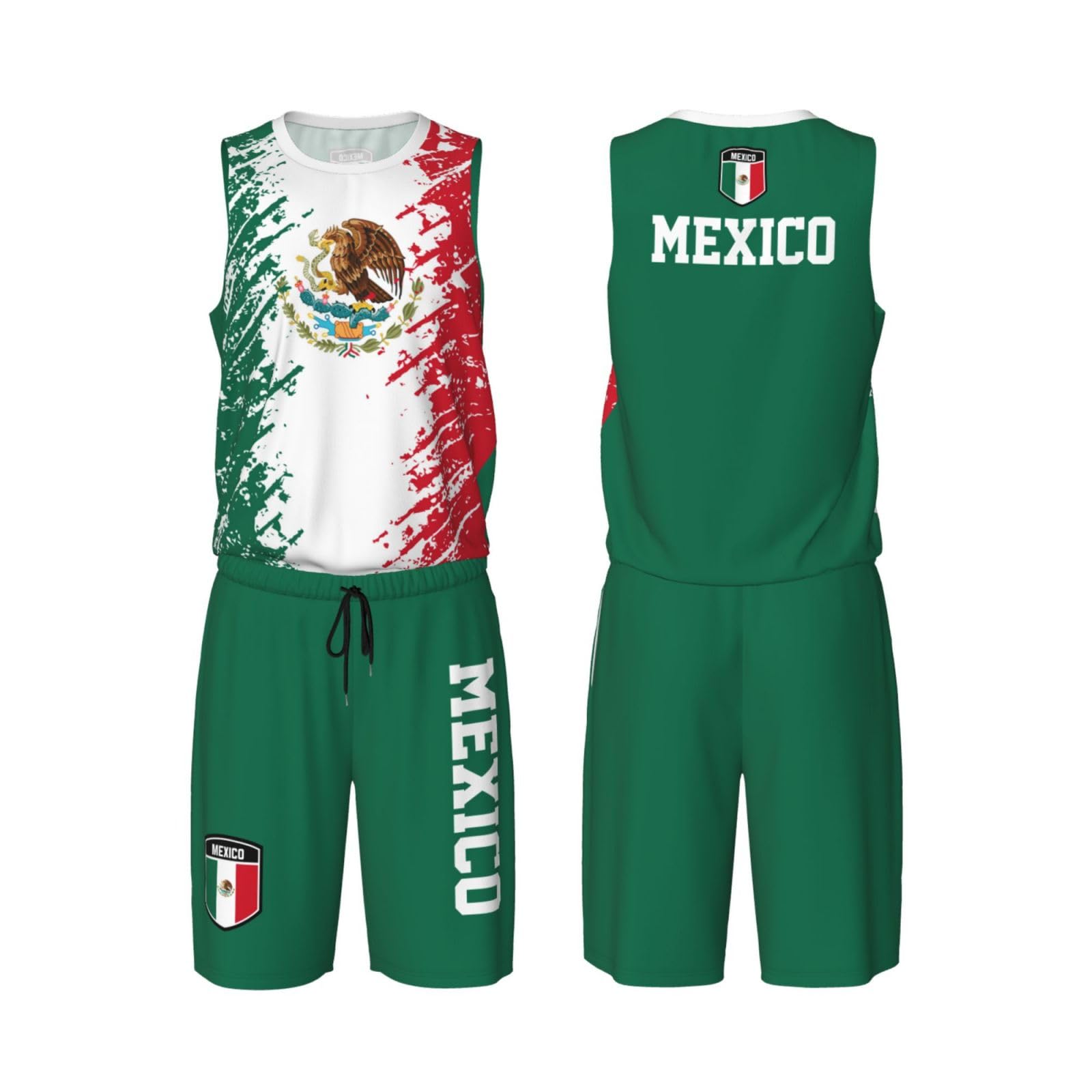 Mexico Flag Grain (3) Basketball Jersey Uniform Suit for Men Adults Training Athletic Set