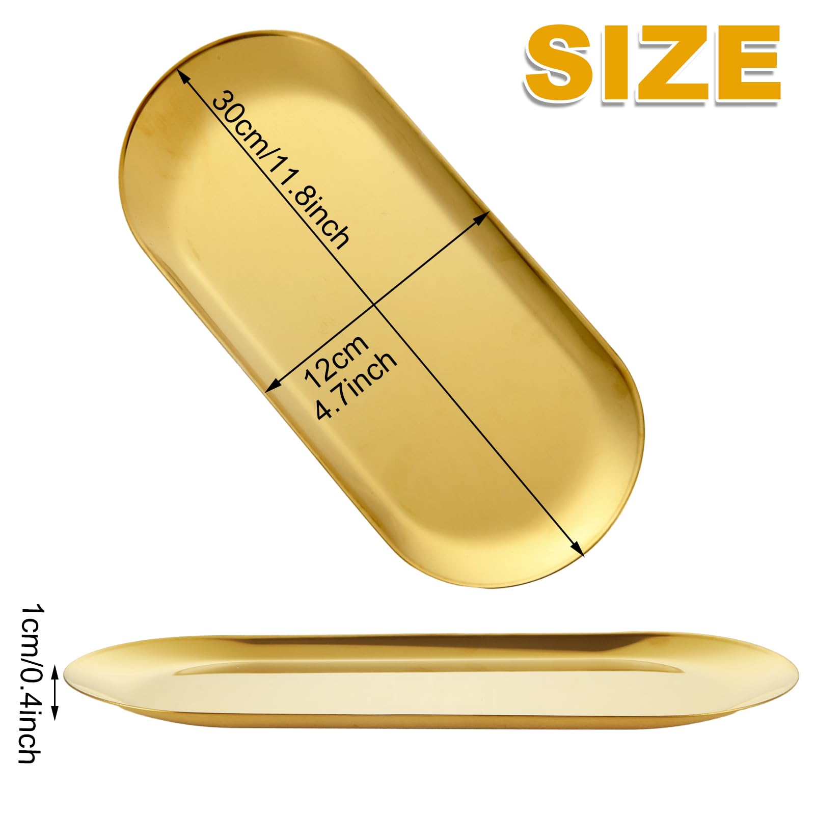 AKOLAFE Set di 4 vassoi da portata in acciaio inox dorati per servire cibo feste grandi vassoi in metallo decorativi lunghi 30,5 cm vassoi ovali piatti da portata ispessiti per intrattenere sushi