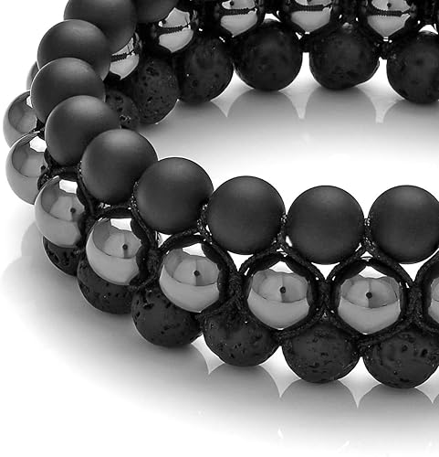 Miniatura 4 de Jovivi Pulsera de cuentas de chakras, ojo de tigre, piedras preciosas de ónix negro, obsidiana, piedra de lava, piedra de lava, pulsera difusora de