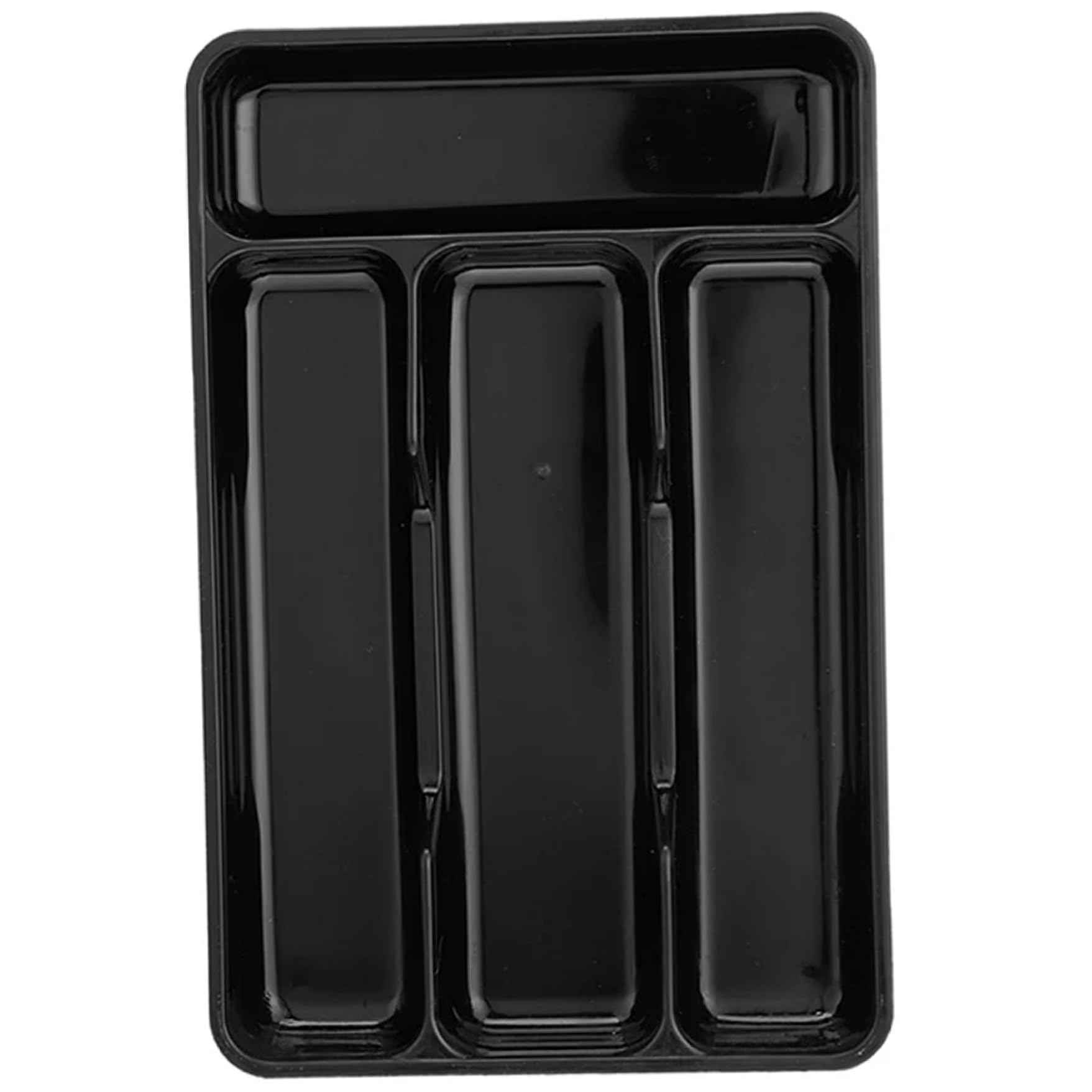Monetais 1-Pack Plastic Silverware Holder for Drawer, 4-Compartment Cutlery Organizer Tray for Kitchen, Black