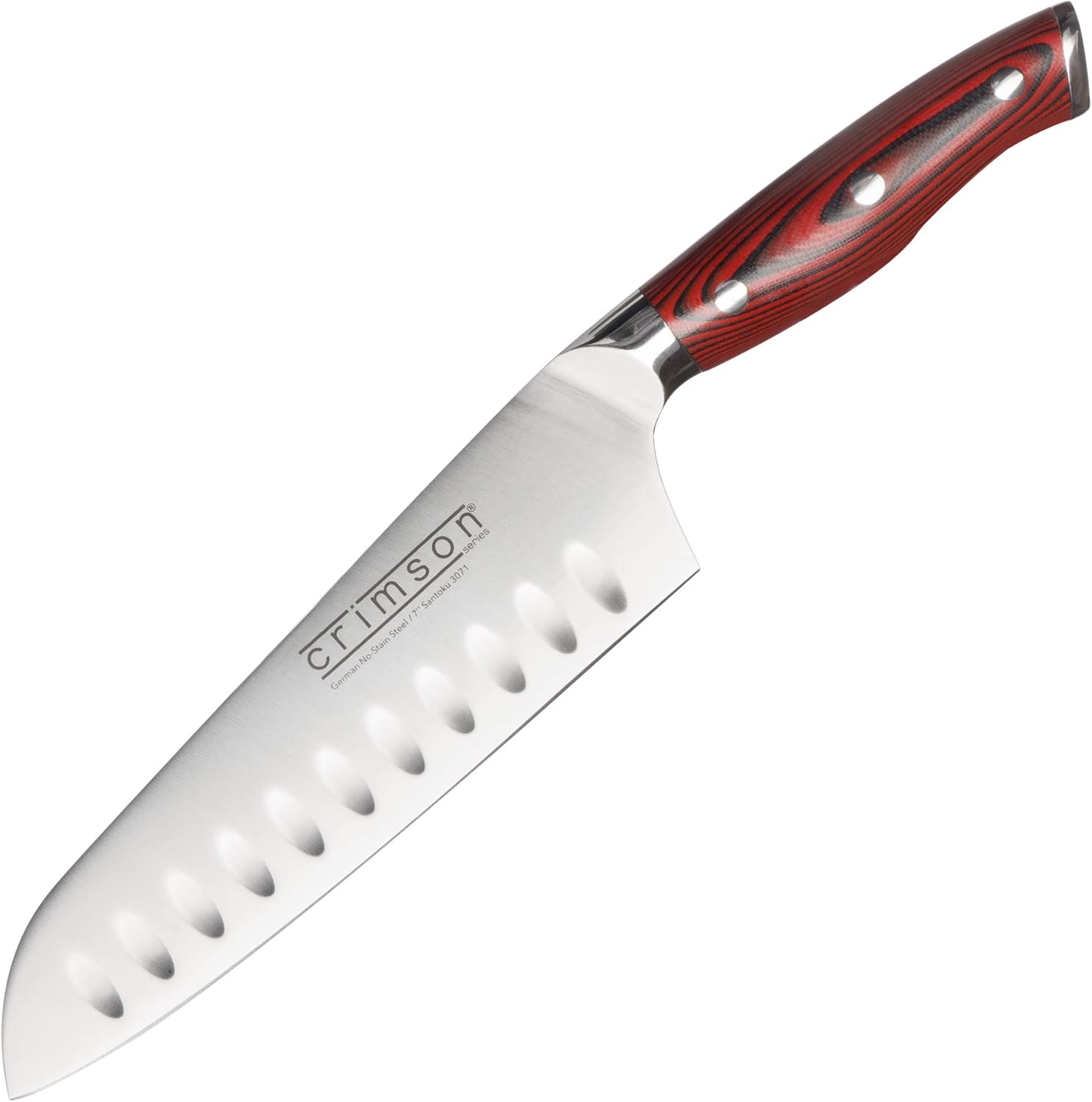 Ergo Chef Crimson Series 7-Inch Japanese Santoku Knife - Professional High Carbon X50CrMoV15 German Stainless Steel, Hollow Ground Blade, G10 Ergonomic Handle for Precise Kitchen Performance