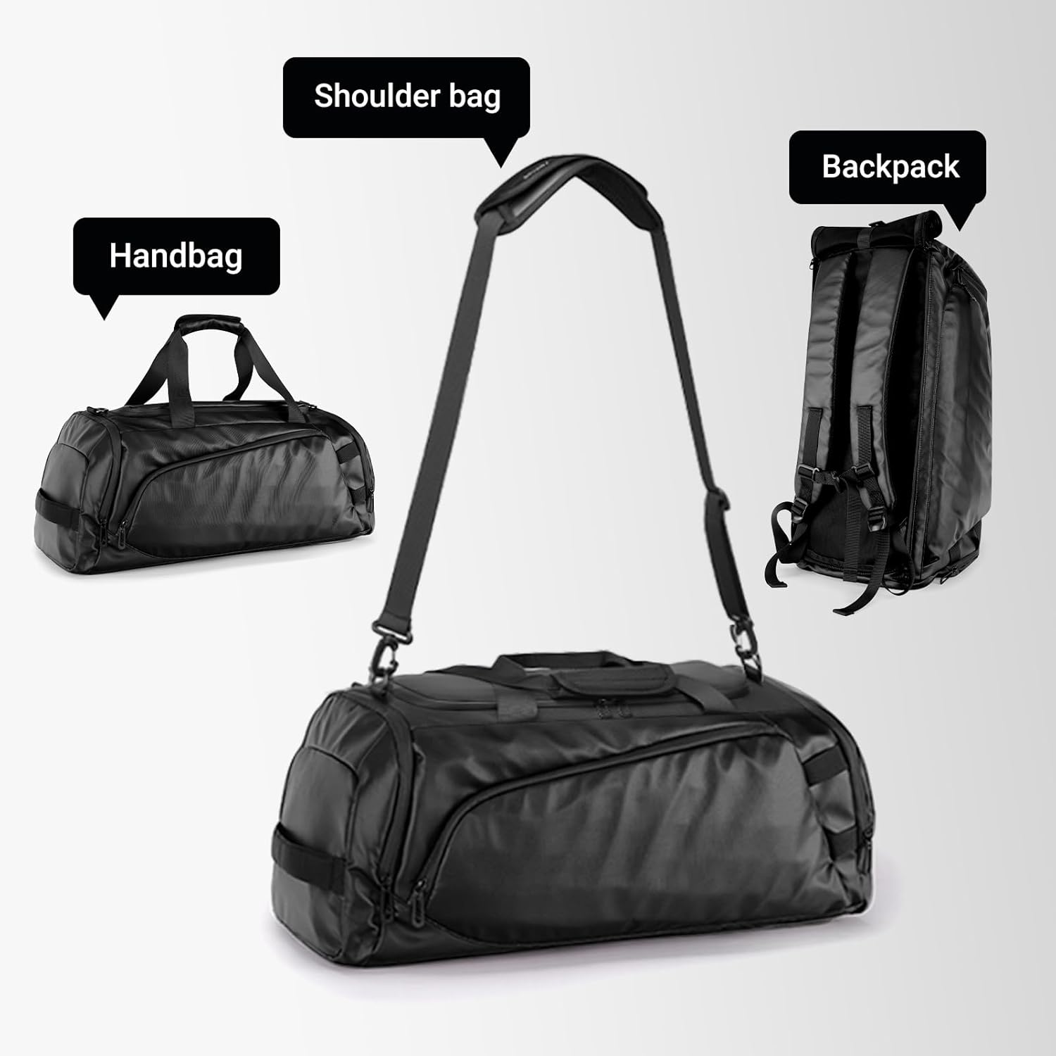 Duffle Bag for Travel, Gym Bag for Men, Waterproof Sport Bags with Shoe Compartment, 40L Lightweight Weekender Bag for Camping, Hiking, Trips - Black (Basic) - Image 3