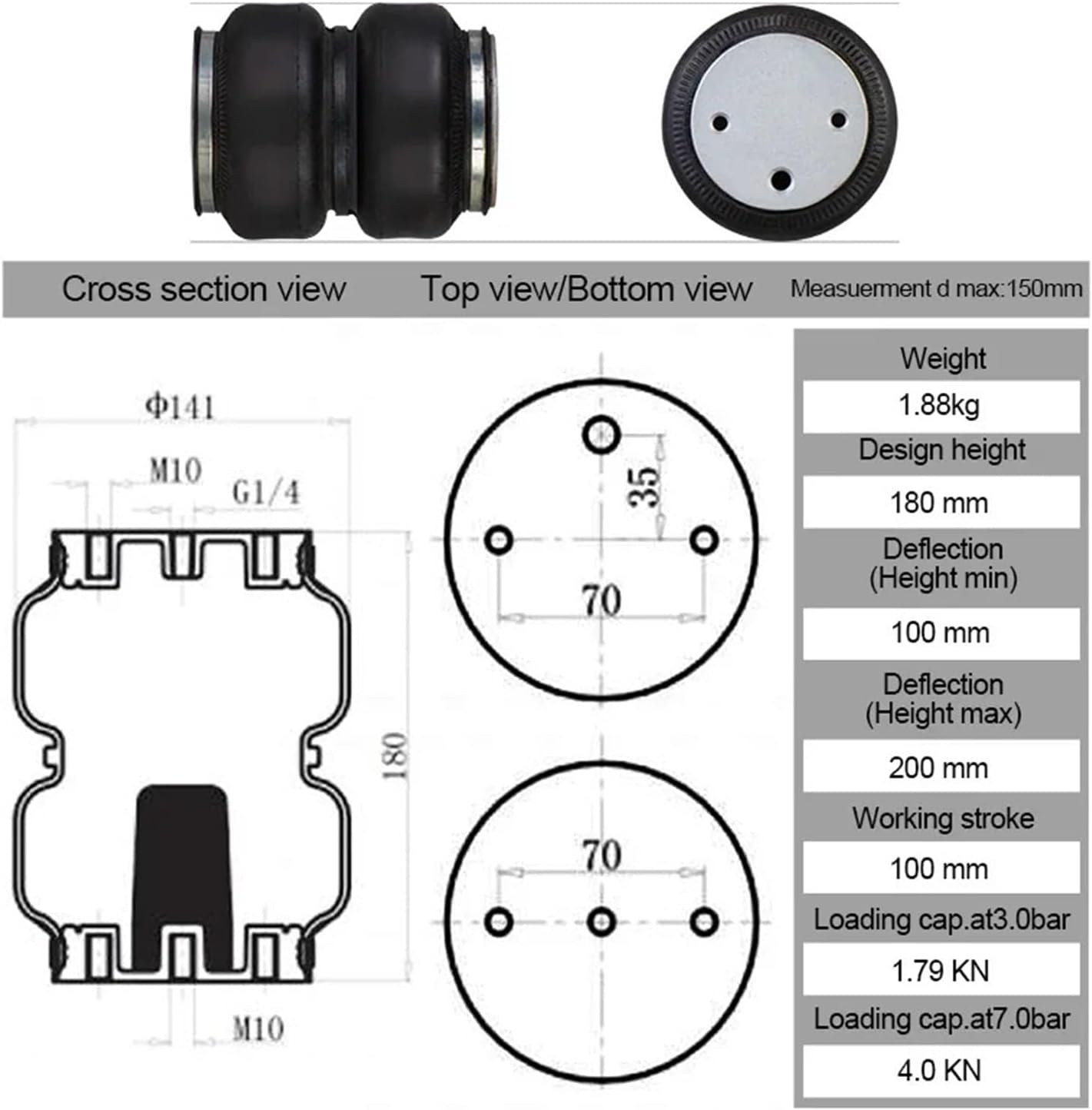 2E6X2 Double Bellows For Truck Trailer Gas Rubber Suspension Spring Repair Kits