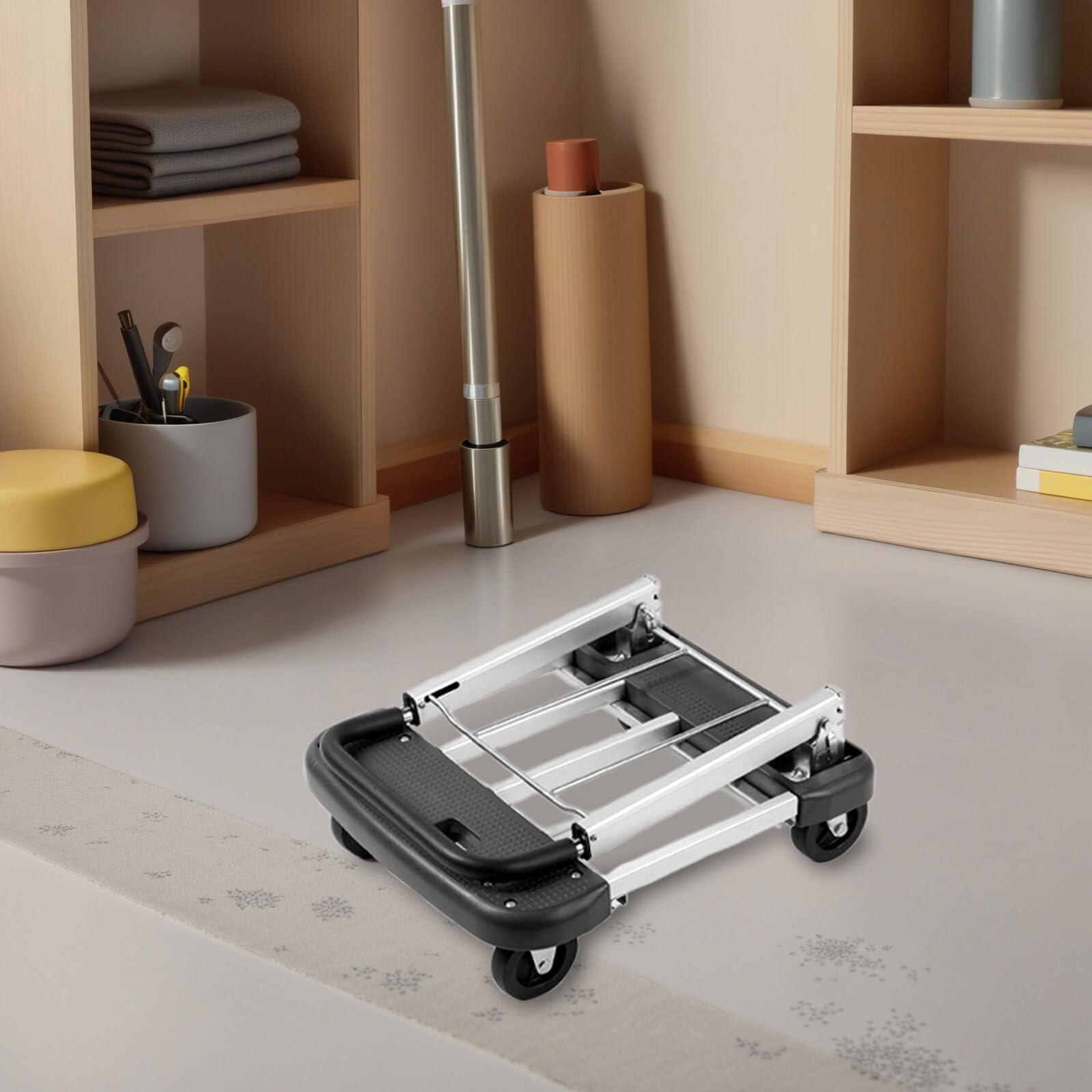 Klappbarer Aluminium-Transportwagen mit flacher Ladefläche – Robuster, tragbarer Transportwagen für Haushalt, Gepäck, Warentransport, Garten und Einkäufe – Vielseitiger Handwagen mit geräusc
