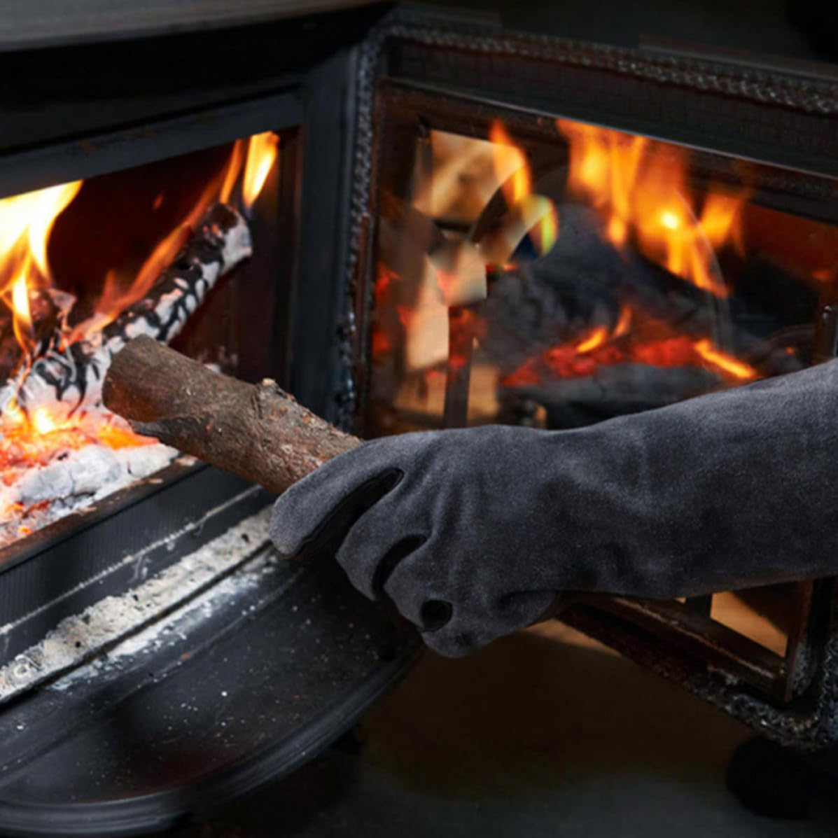Didiseaon 2 Paia Guanti Barbecue in Pelle Nera Resistenti al Calore per Uso | Antiscivolo, Facili da Indossare e Togliere, Comfort Durante la Cottura
