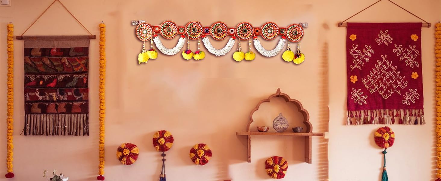CraftSVatika Torans for Entrance Door Diwali Decoration Items for Home Decor, Main Door, Lving Room, Torans for Pooja Room Diwali Decor Item (36 Inch Length), Red and White