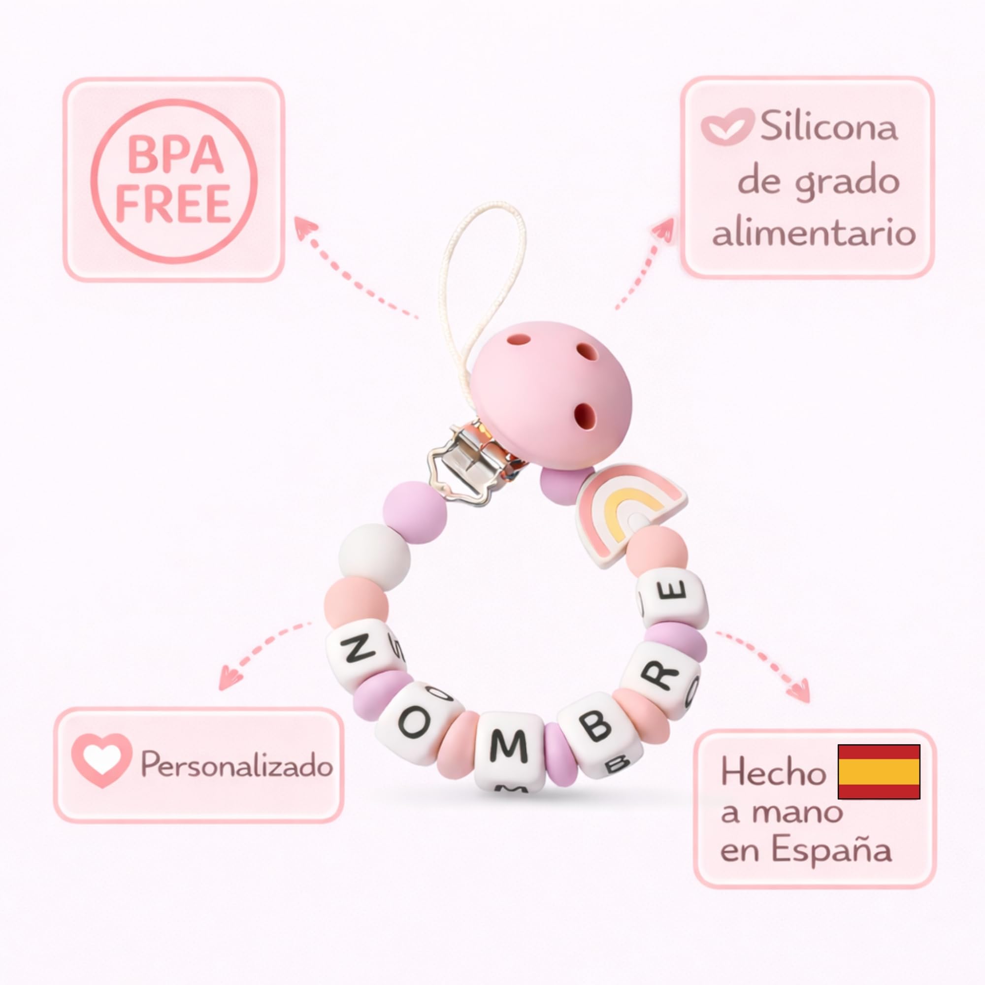Clip para Chupete Chupetero Personalizado de Silicona Sujeta Chupetes con Diseño de Una Sola Pieza para Bebés Niños y Niñas Regalo Nacimiento Bebé