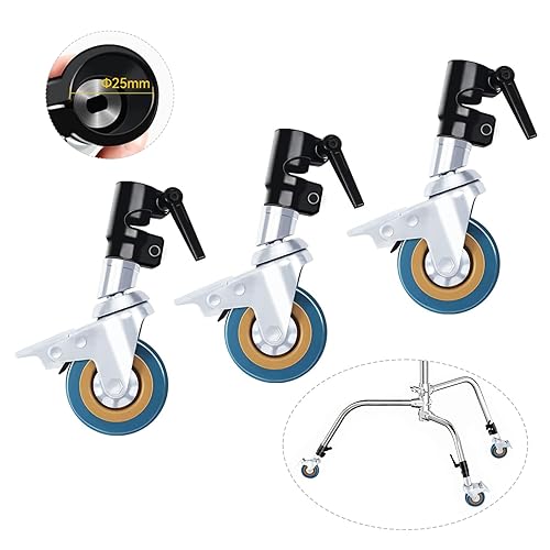 Juego de 3 ruedas giratorias profesionales, 2.953 in de diámetro, construcción de metal duradero y base de goma, solo compatible con soporte C para