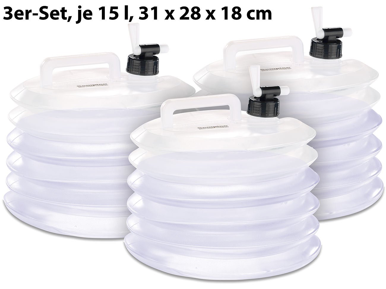 Semptec Urban Survival Technology Getränkekanister: Faltbare Wasserkanister mit Zapfhahn, 15 Liter, rund, 3er-Set (Wasserkanister mit Hahn, Camping, lebensmittelecht, Zelt)