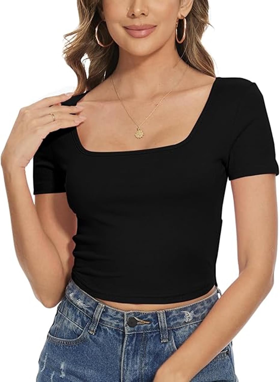 stars and you Square Neck Short Sleeves Crop Top-picture-18