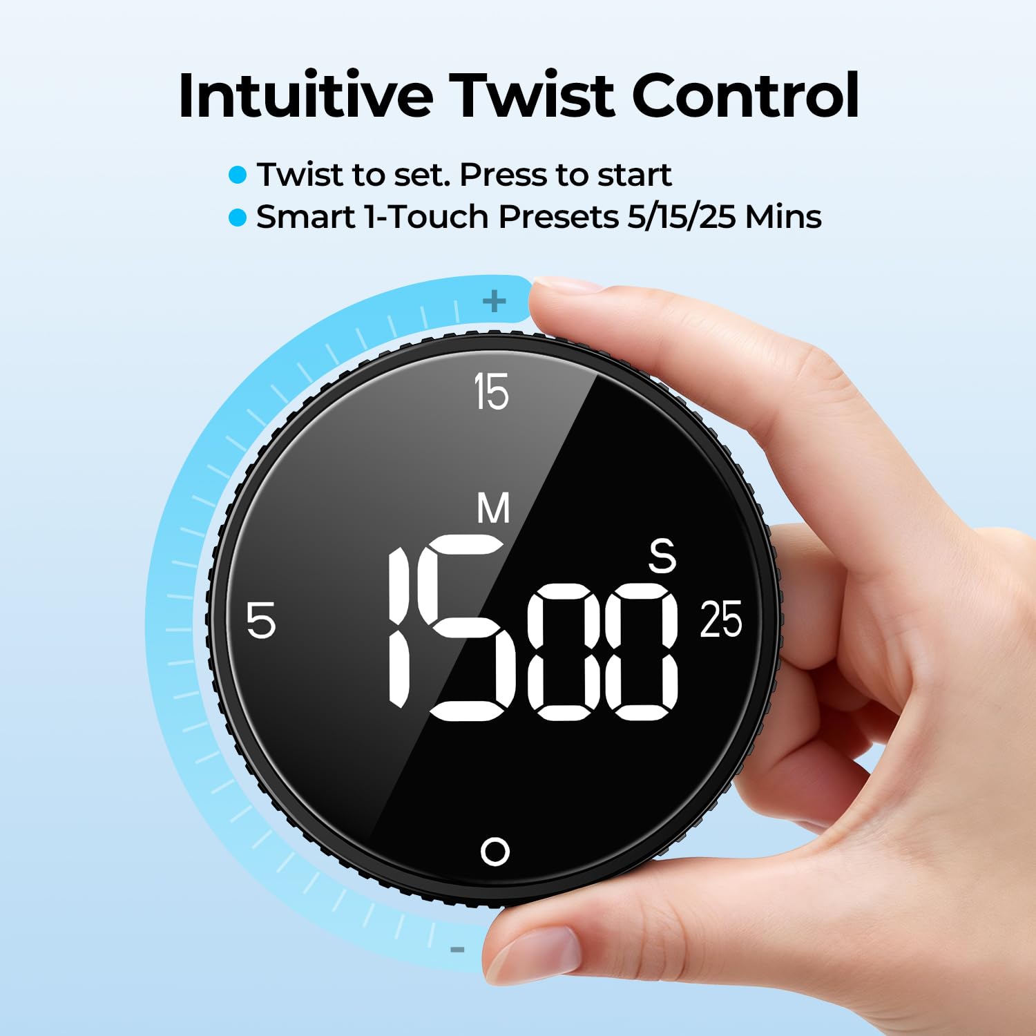 Digitaler Küchentimer, großes Display, magnetischer Countdown-Countup-Timer, 3 voreingestellte Zeiten (5, 15, 25), Lautstärke und Helligkeit einstellbar zum Kochen, Klassenzimmer, Lernen