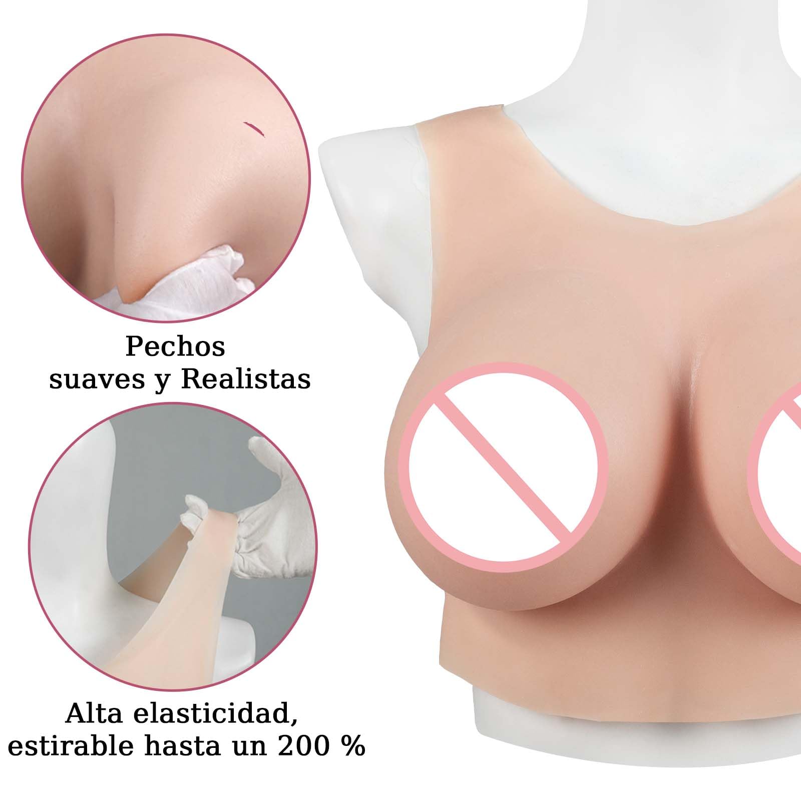 CYOMI Pechos de Silicona Pecho de Formas Travestis Tetasde Silicona Realistas Cuello Redondo con Espalda Hueca Aplicable a Crossdresser Drag Queen Cosplay Mastectomía B-G Copas