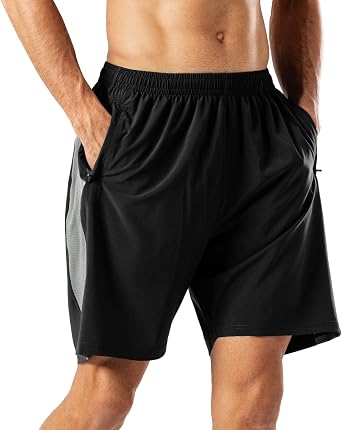 HMIYA Men's Casual Sports Quick Dry Workout Running or Gym Training Short with Zipper Pockets