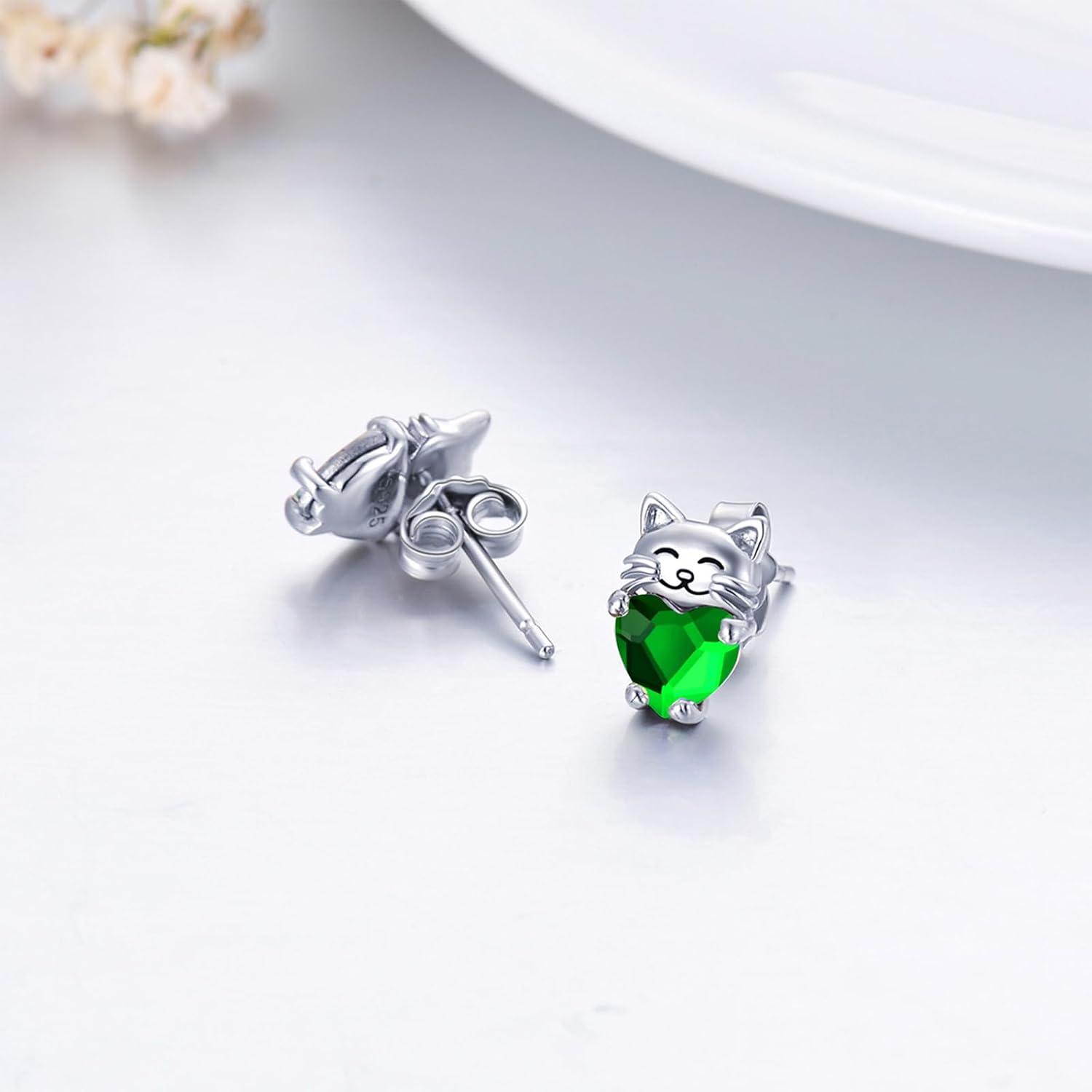 Cat Earrings 925 Sterling Silver Cute Pet Kitten Stud Earrings Cat Jewelry Gifts for Women Hypoallergenic Earrings for Sensitive Ears
