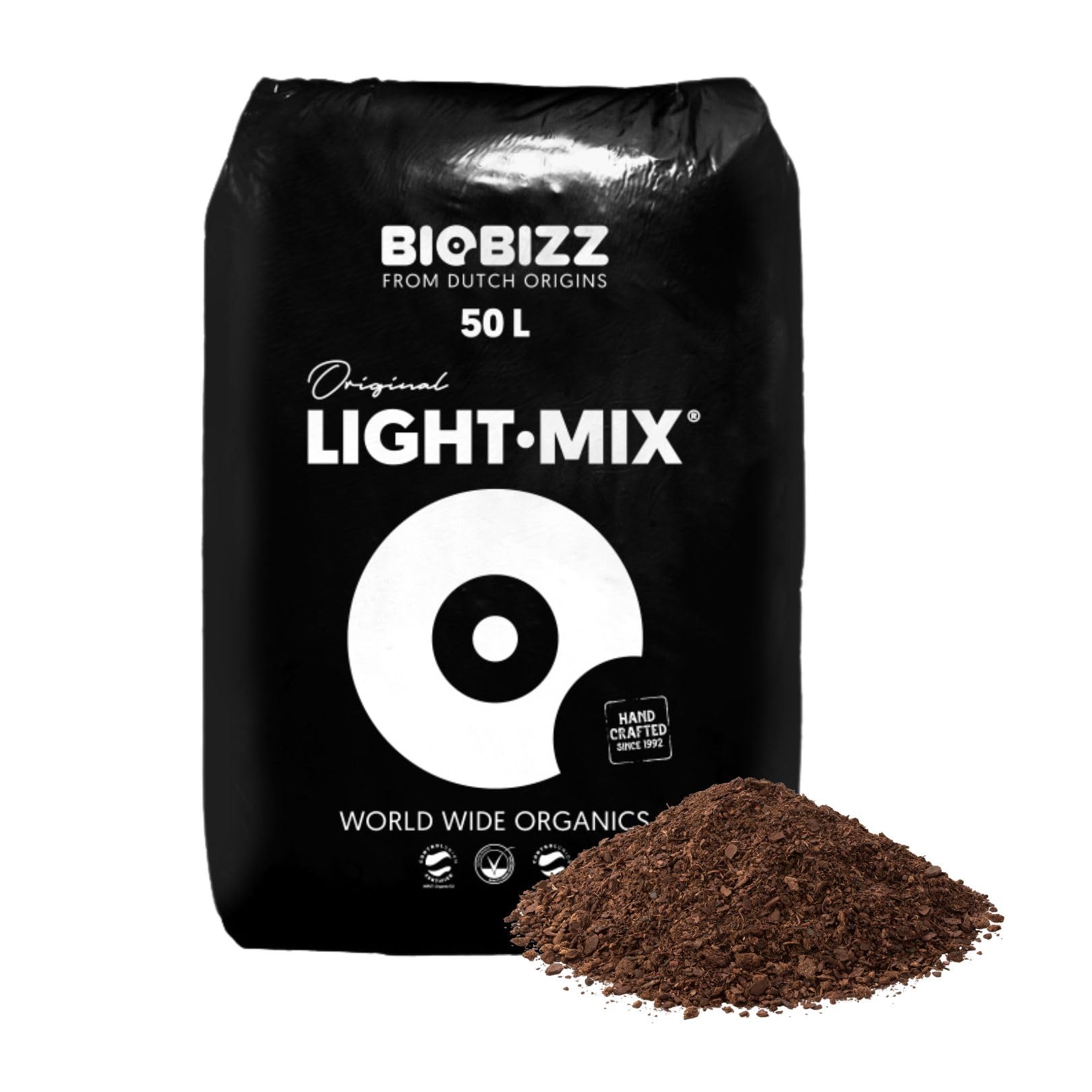 Weedness BioBizz Light Mix Bolsa de 50 litros - Tierra para macetas Crece en Interiores y Exteriores Plantas de balcón Bonsái Palmeras Coco orgánico