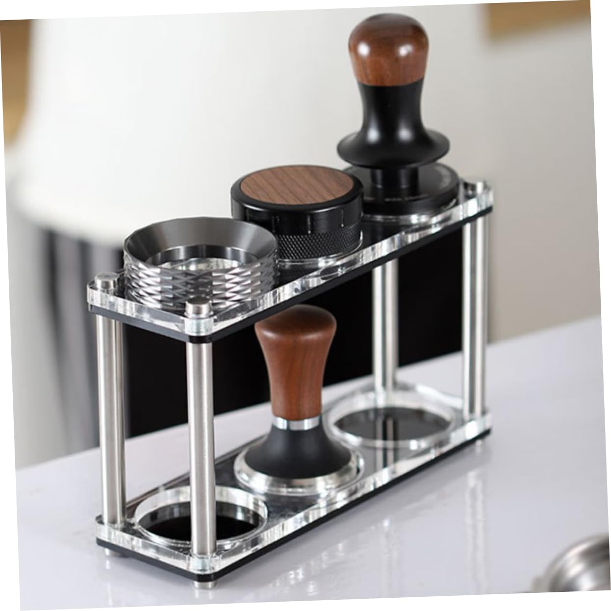 PRETYZOOM Kaffeezubehör Aufbewahrungsständer mit 2 Schichten für 51/53/58mm Tamper aus Acryl und Edelstahl