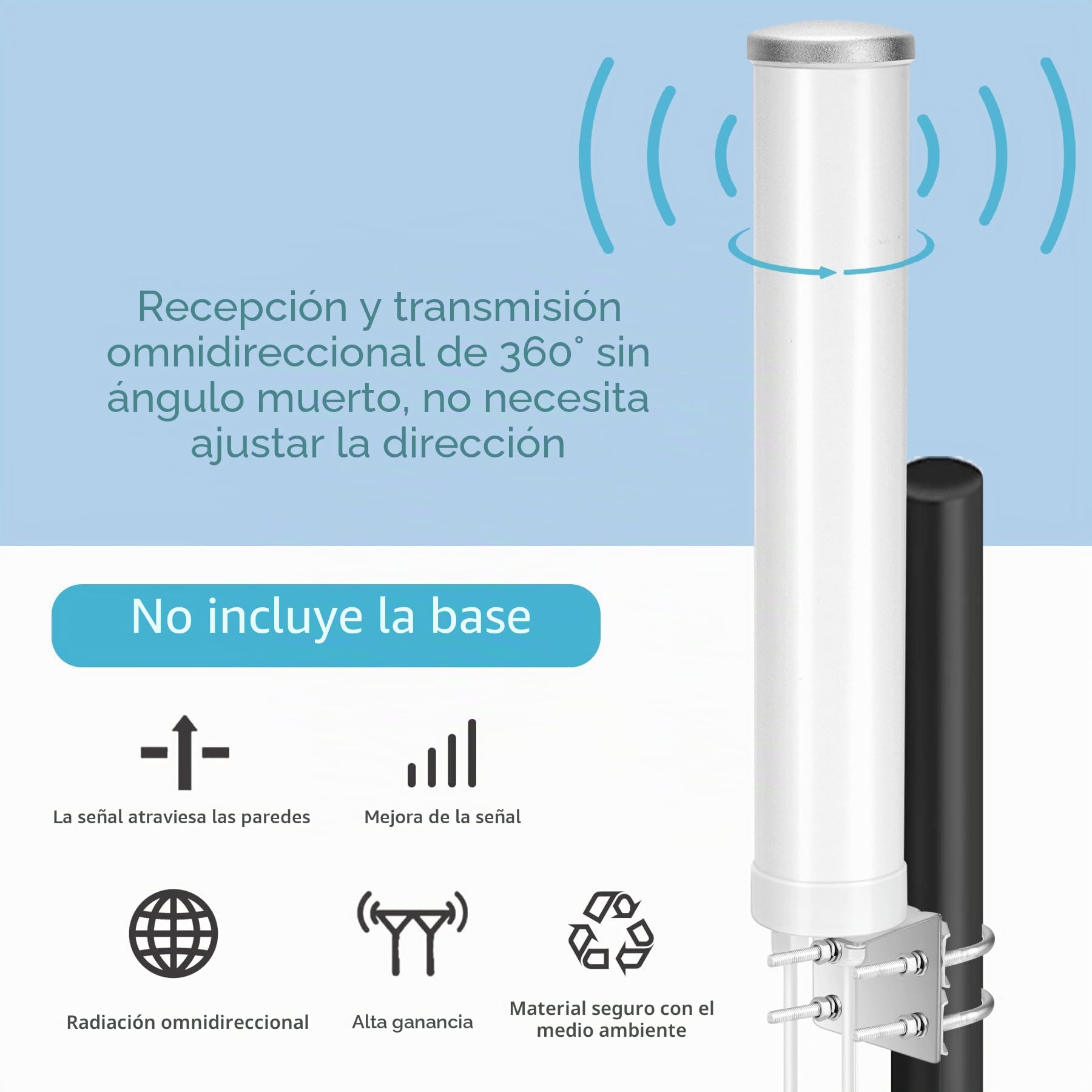 Antena exterior Nelawya 4G LTE 5G 12dBi MIMO omnidireccional 698-3800 MHz compatible con Router M1 MR1100 | TS9 SMA CRC9 hasta 15 km