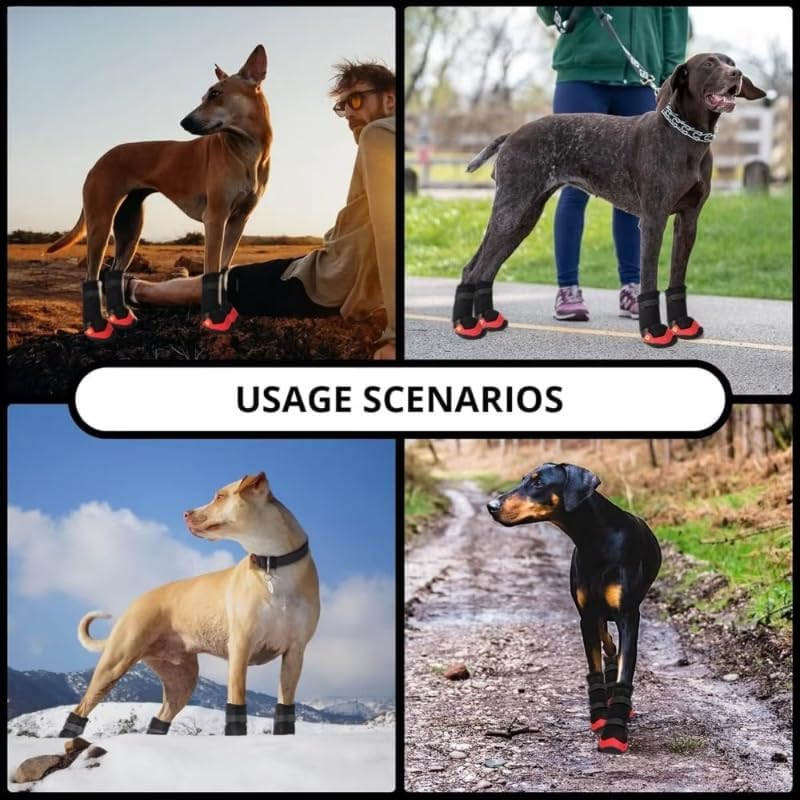 4pcs Waterproof Dog Shoes Waterproof Rubber Dog Boots Breathable Warm Reflective Tape Dog Shoes Comfortable Non Slip Pet Product
