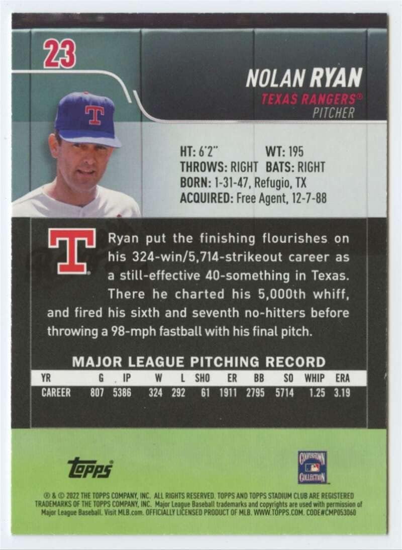 2022 Stadium Club #23 Nolan Ryan Texas Rangers MLB Baseball Trading Card