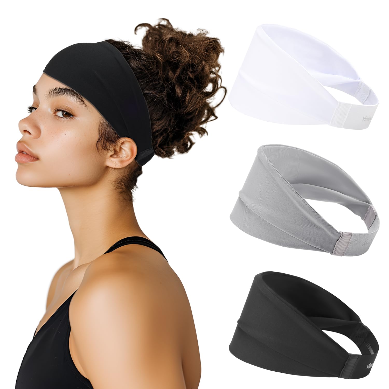Sweat Absorb Headband for Men & Women, Athletic Headband for Running Yoga Workout, Wide Fashion Headband for Daily, 4" Width, Soft & Strechy, Non Slip Silione, 3 Colors in Pack- White Black Grey-image-21