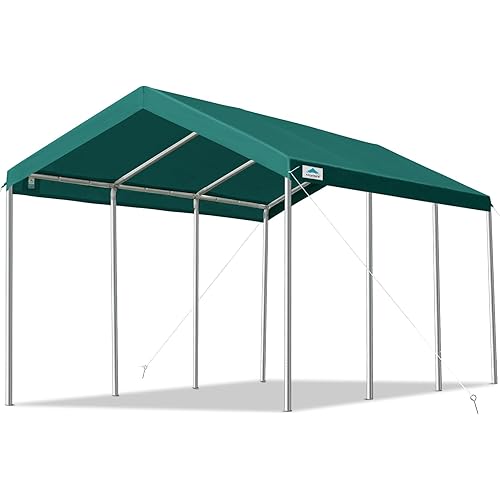 ADVANCE OUTDOOR 10x20 ft Heavy Duty Carport, Adjustable Height Garage Car Canopy Party Tent Boat Shelter, Green