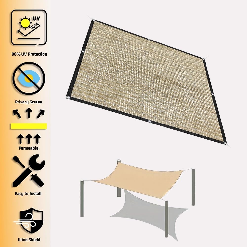 90% Sun Shade Cloth for Pergola - 8m x 15m Outdoor Shade Fabric with Grommets, Perfect for Patio, Gazebo, Deck, Garden, and Porch Cover.