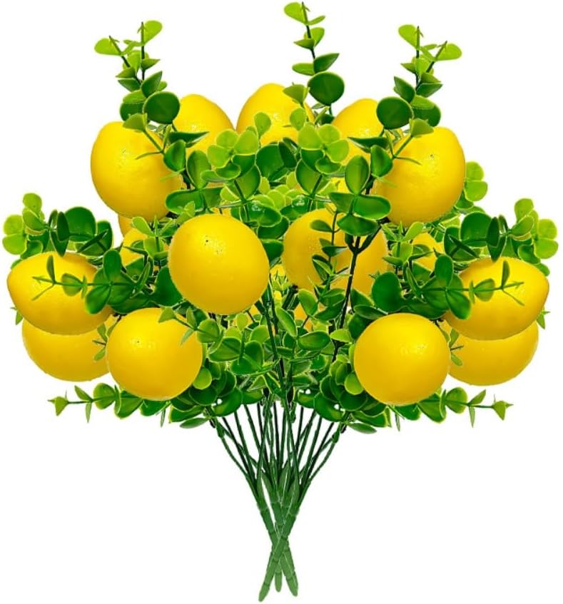 3 Pcs Artificial Lemon Branches, Faux Greenery Stems Realistic Lemon Branch with Lifelike Leaves Fake Lemon Plant for Home, Dining Table, Kitchen Decor 13.4 Inch (Style B)