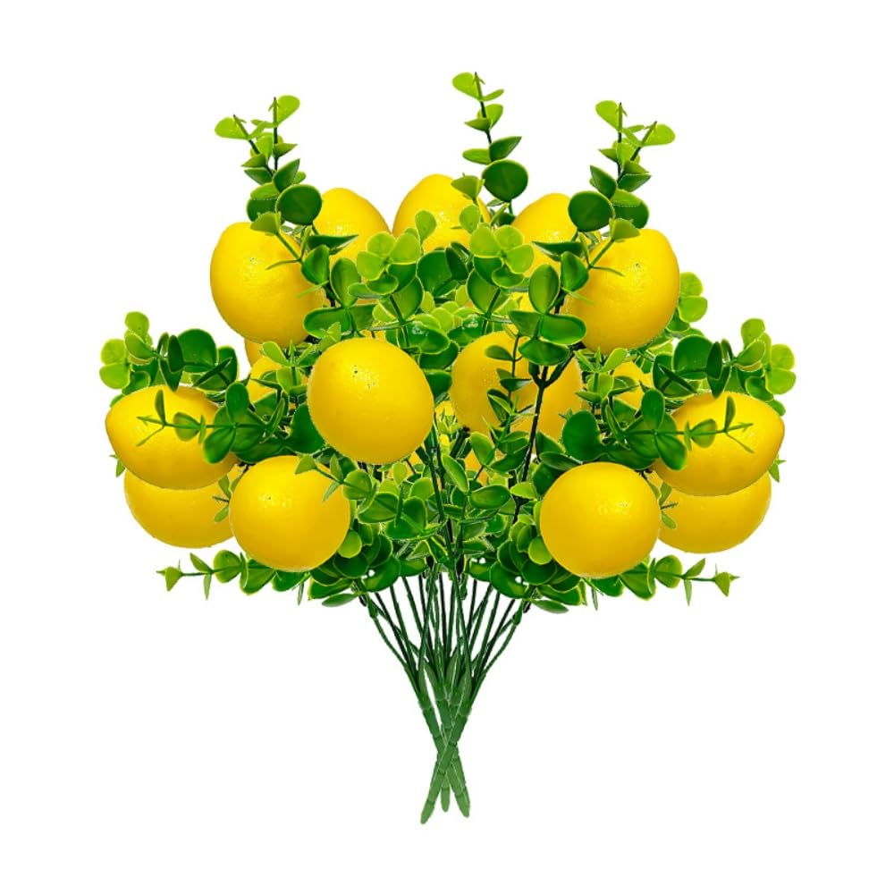 TONGMAN 3 Pcs Artificial Lemon Branches, Faux Greenery Stems Realistic Lemon Branch with Lifelike Leaves Fake Lemon Plant for Home, Dining Table, Kitchen Decor 13.4 Inch (Style B)