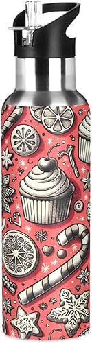 Playful Cupcakes Insulated Stainless Steel Water Bottle with Straw 32 Oz, BPA-Free Sport Water Bottle Leakproof Water Bottles
